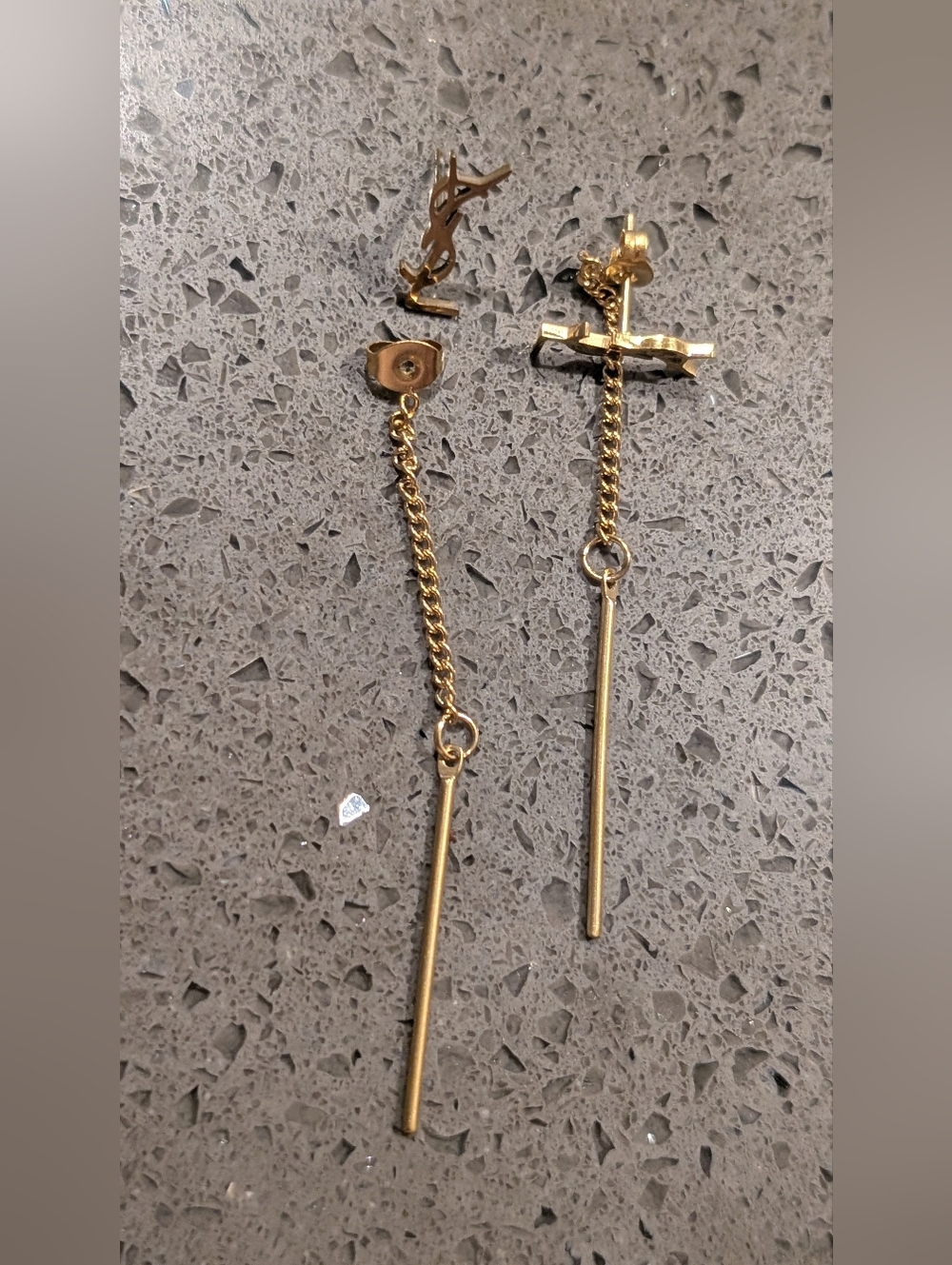 Saint Laurent Gold YSL Logo Drop Earrings - Picture 7 of 8